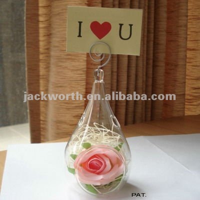 Glass Drop Shape Place Card Holder for Wedding Gift