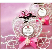 Wedding Candy Favor Box Pink Flower and Bow Metal Carriage Chocolate Box