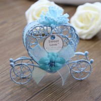 Wedding Candy Favor Box Sky Blue Flower and Bow Metal Carriage Chocolate Box